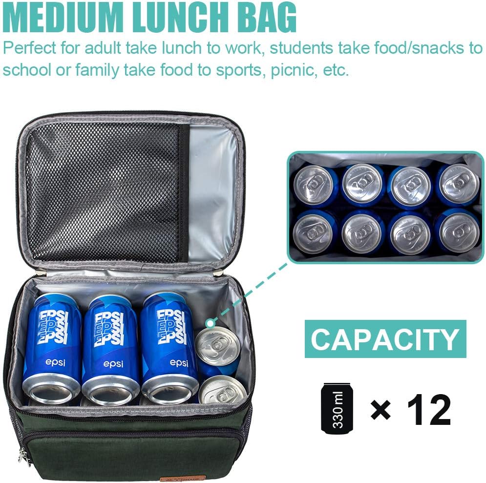 Tiblue Insulated Lunch Bag for Women/Men, Reusable Lunch Box for Office Work School Picnic,Leakproof Freezable Cooler Bag with Adjustable Shoulder Strap for Kid/Adult(Medium, Black & White Stripes)