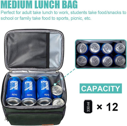 Tiblue Insulated Lunch Bag for Women/Men, Reusable Lunch Box for Office Work School Picnic,Leakproof Freezable Cooler Bag with Adjustable Shoulder Strap for Kid/Adult(Medium, Black & White Stripes)