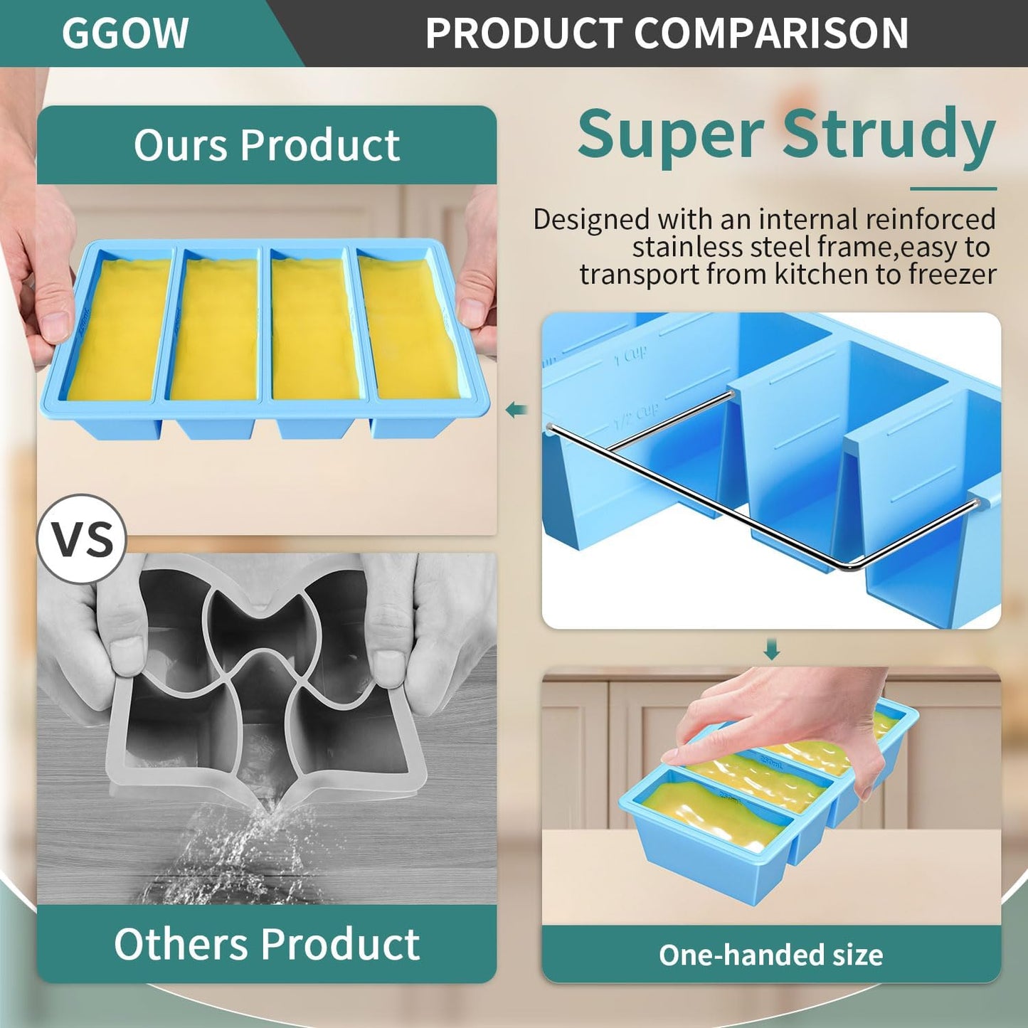Silicone Freezer Tray for Sauce Cube: GGOW Silicone Freezing Tray for Broth Soup Storage - Freeze 250mL 125mL Souped Portion