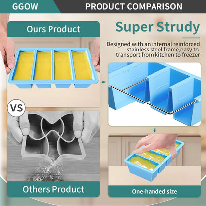 Silicone Freezer Tray for Sauce Cube: GGOW Silicone Freezing Tray for Broth Soup Storage - Freeze 250mL 125mL Souped Portion
