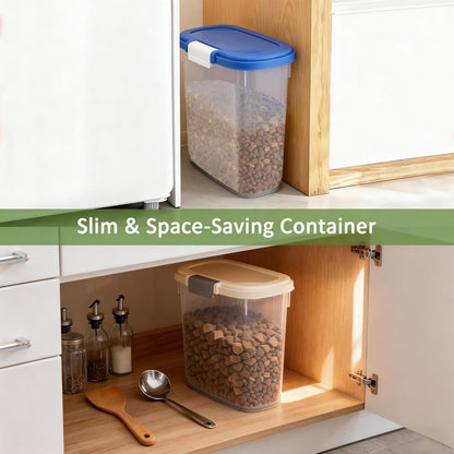 10-15 Lbs Dog Food Storage Container Airtight - Slim Pet Cat Food Container with Lid, Scoop and Cup - Clear Plastic Dry Food Storage Bin for Dogs, Cats, Bird Seeds, Kibble, Pellets, Rice, Flour