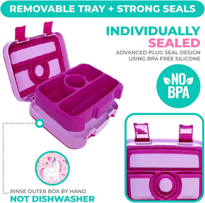 Bento Lunch Box with Bag, Water Bottle & Ice Pack Set for Kids Toddlers, 4 Portion Sections, Removable Tray, Pre-School Boy Toddler Daycare Lunches, Insulated Snack Container, Blue Space Dinosaur