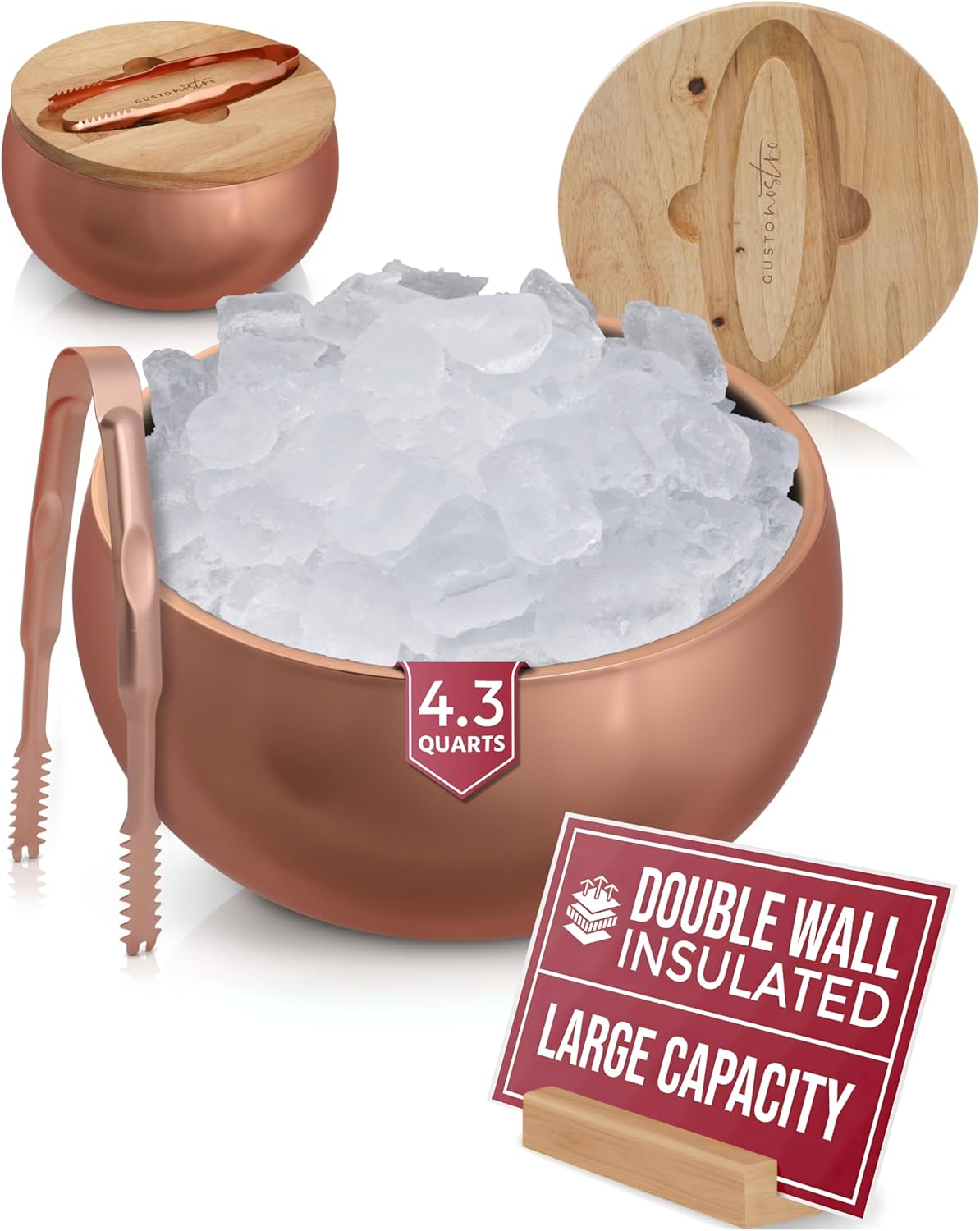 Gusto Nostro 4.1L Insulated Ice Bucket with Lid and Tongs, Double Wall Stainless Steel Ice Bucket Large, BPA Free Ice Bucket for Cocktail Bar, Keeps Champagne, Wine, Beer Chill for Parties