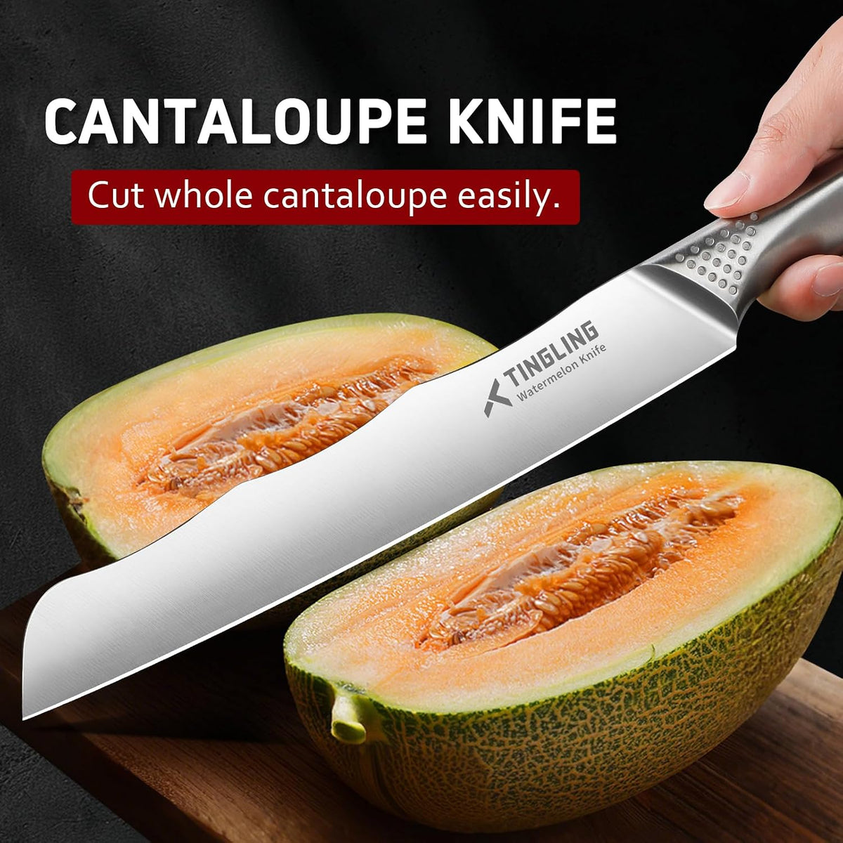 Tingling Watermelon Knife with Sheath Stainless Steel: Watermelon Slicer and Cutter Tool - Kitchen Fruit Knife for Melon and Cantaloupe Slicing and Carving Brisket