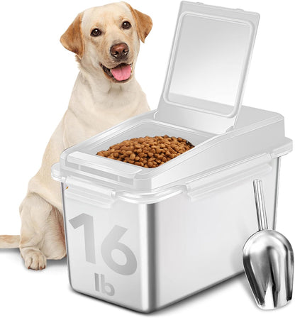 Newget Dog Food Storage Container Stainless Steel with Scoop, 16-lb/11-lb Airtight Metal Pet Food Storage Bin, Cat Food Container for Dry Dog, Cat Food, Bird Seed, Keep Food Fresh, Brown