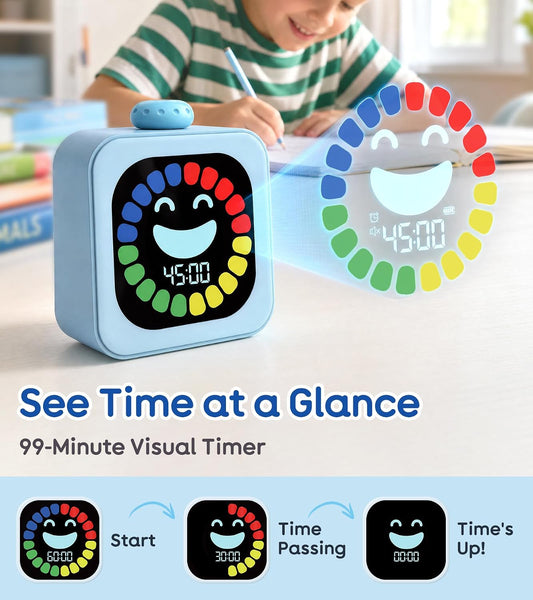 Digital Visual Timer for Kids, 4-Color Countdown Timer with Smiley Face