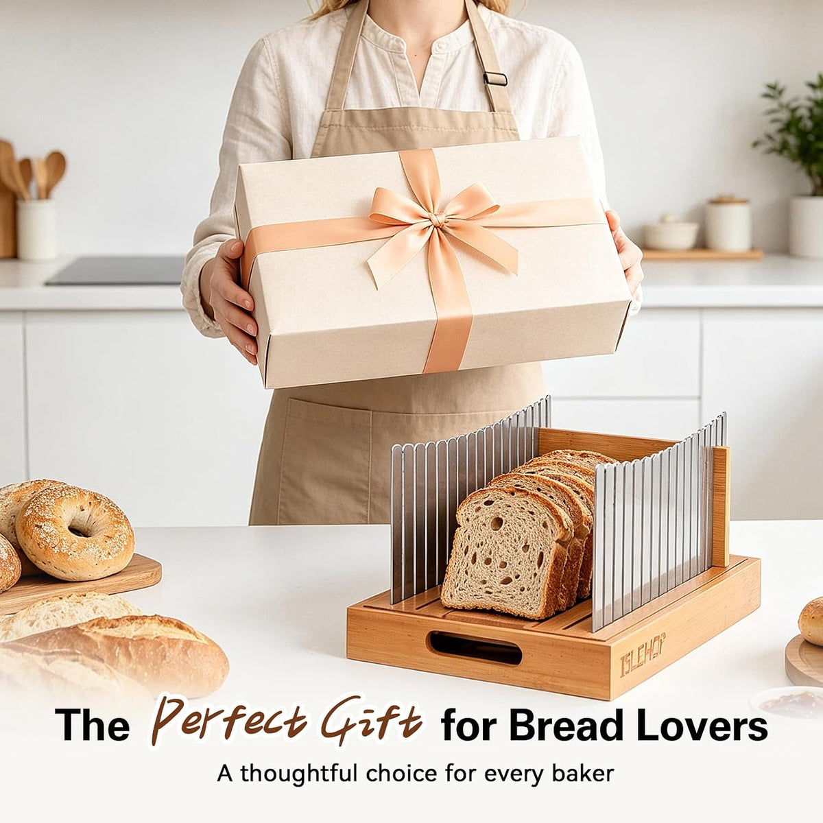 Bread Slicer for Homemade Bread – Steel Guides, Bamboo Crumb Tray