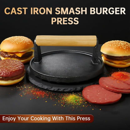 Burger Press Patty Maker Stainless Steel Hamburger Patty Press Mold Wood Handle Non-Stick with 100 Patty Papers,BBQs, and Cooking – Perfect for Flattening Patties and Searing Juicy Burgers