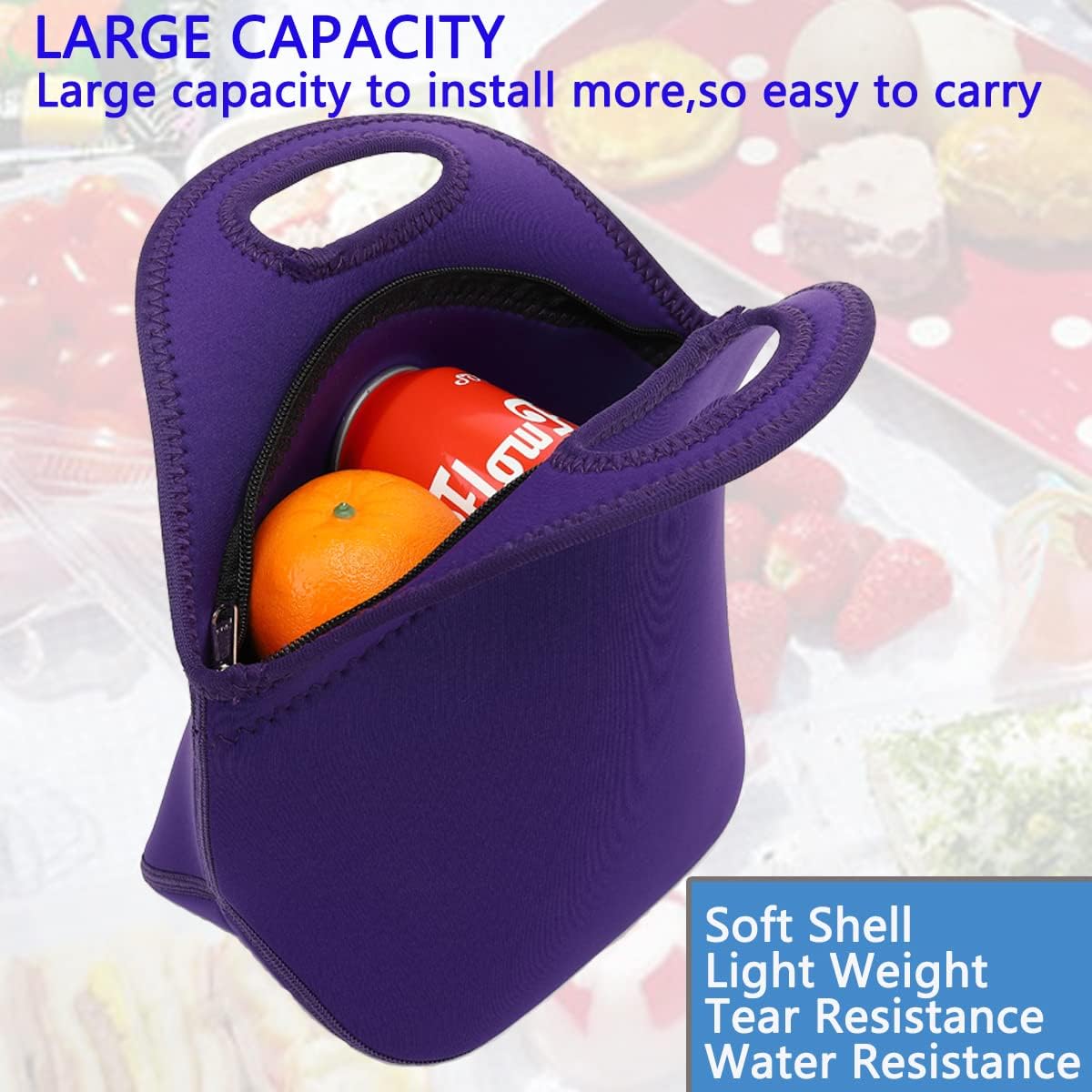 FlowFly Neoprene kids Lunch box Insulated Soft Bag Mini Cooler Thermal Meal Tote Kit for Boys, Girls,Men,Women,School,Work, Office,Black