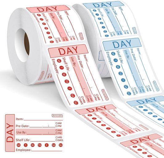 2 Rolls 600 Pieces Shelf Life Removable Freezer Labels, 2 x3 Inch Food Labels for Containers Date Stickers for Freezer Easy to Remove
