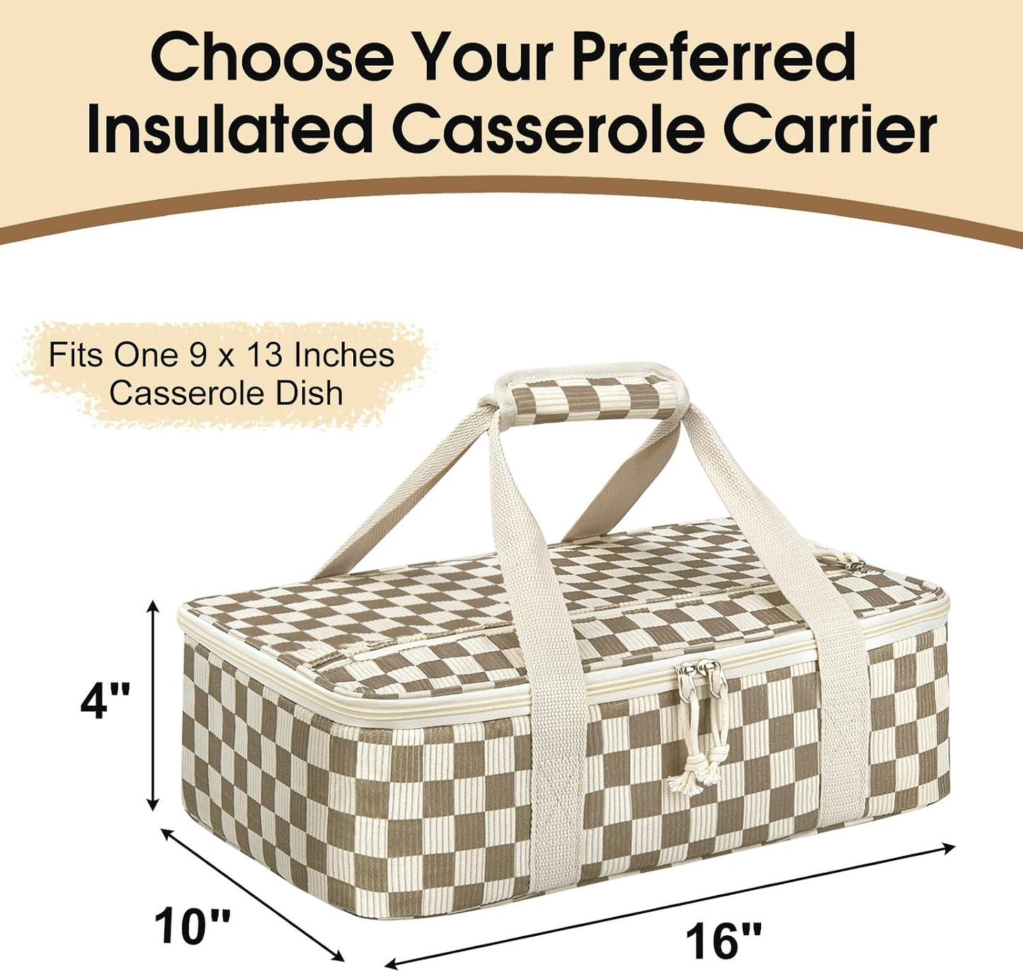 Insulated Casserole Carrier, Portable Casserole Carrier for Hot or Cold Food Lunch Tote Warmer or Cooler Bag, Lasagna Lunch Bag for Potluck Parties- Fits 9" x 13" Baking Dish-Charcoal Grey