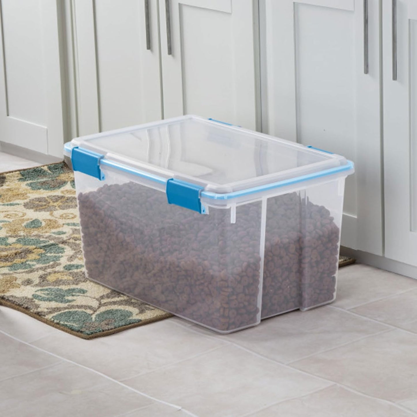 Sterilite 80 Qt Gasket Box, Stackable Storage Bin with Latching Lid and Tight Seal, Plastic Container to Organize Basement, Clear Base and Lid, 1-Pack