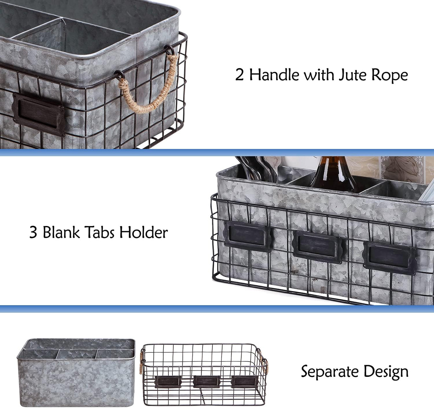 NIKKY HOME Farmhouse Utensil Caddy for Parties, Flatware Holder for Countertop, Rustic Metal Silverware Cutlery Caddy for Kitchen, Dining, Outdoors, Picnics, Parties - White