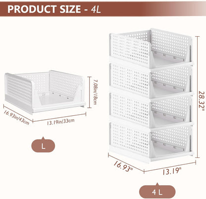 CTSNSLH 5 Pack Closet Organizers Storage Box, Closet Storage Stackable Storage Bins, Plastic Drawer Basket for Wardrobe Cupboard Kitchen Bathroom Office, White