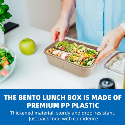 Fanhaw 40 Oz/5 Cup Bento Box for Kids, Men and Women, Lunch Box with 3 Compartments, Utensil, Microwave & Dishwasher Safe (Green)