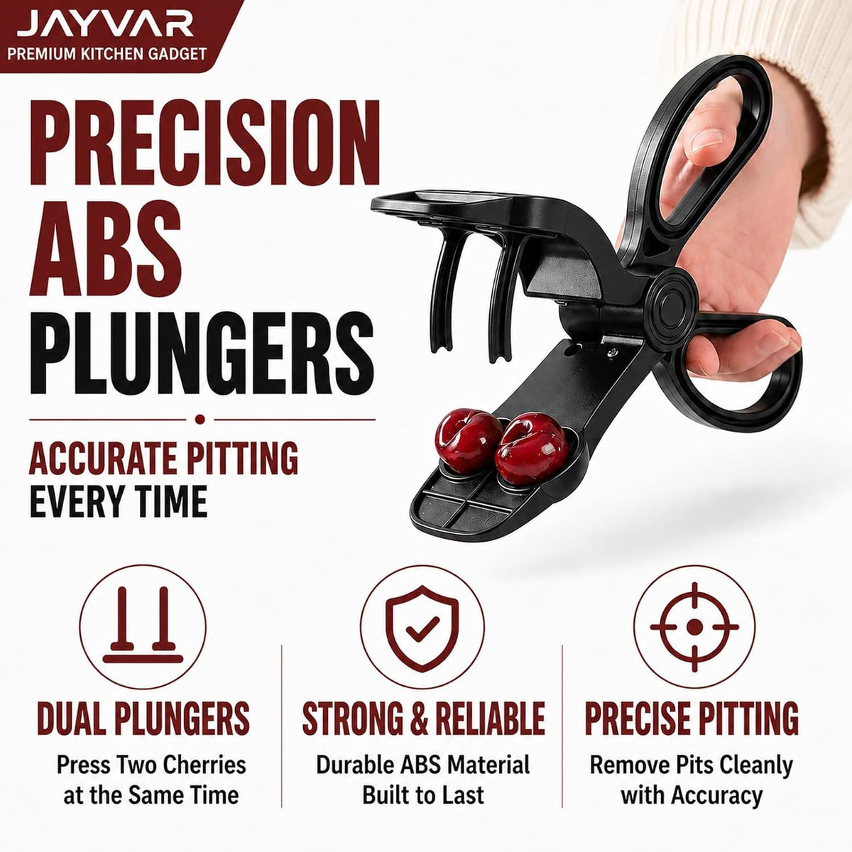 JAYVAR Cherry Pitter Tool with Scissor Handle, Dual-Hole Design