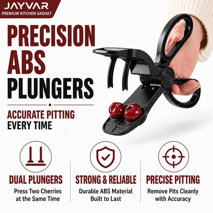 JAYVAR Cherry Pitter Tool with Scissor Handle, Dual-Hole Design