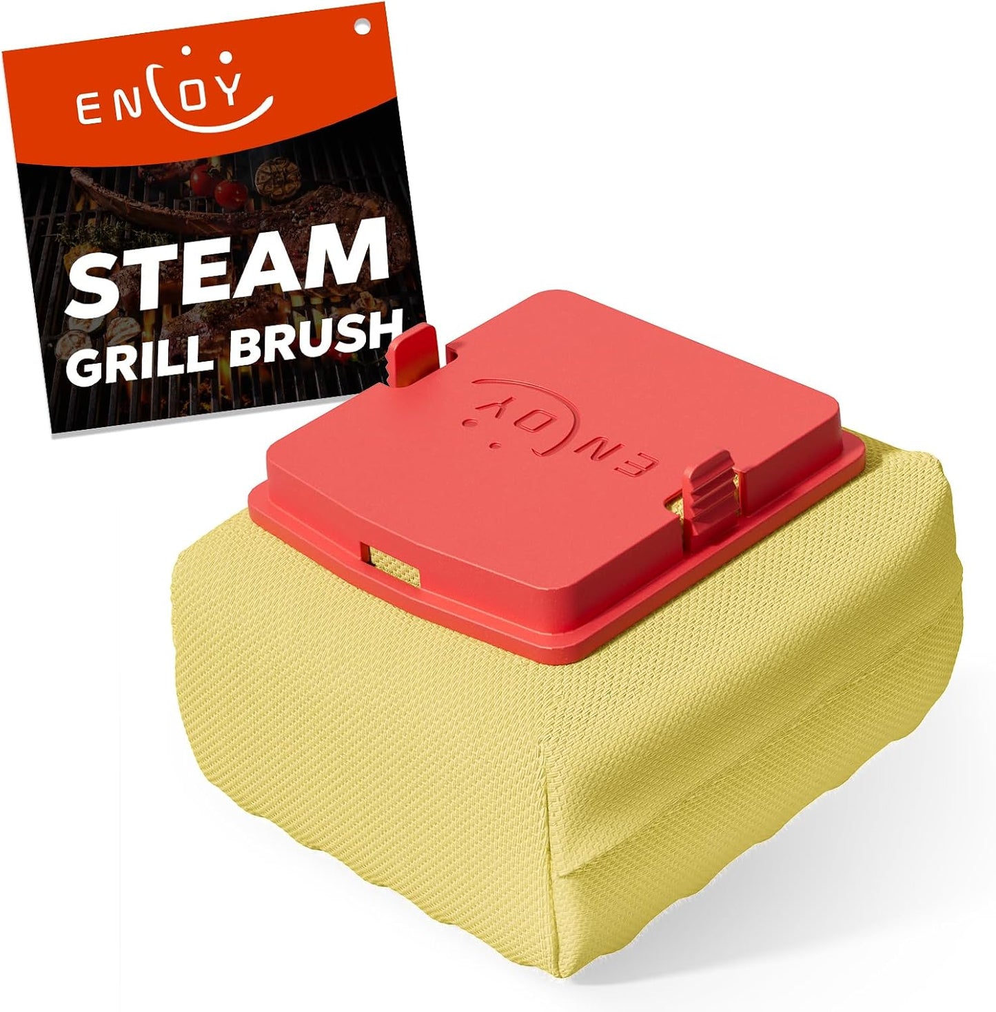 ENLOY Grill Brush for Outdoor Grill, Bristle Free Steam Grill Brush with Scraper, Replaceable Head, Safe Steam Cleaning 17'' Long Handle Grilling Accessories for Most Grills, Gifts for Men Dad Husband