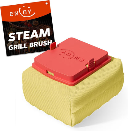 ENLOY Grill Brush for Outdoor Grill, Bristle Free Steam Grill Brush with Scraper, Replaceable Head, Safe Steam Cleaning 17'' Long Handle Grilling Accessories for Most Grills, Gifts for Men Dad Husband