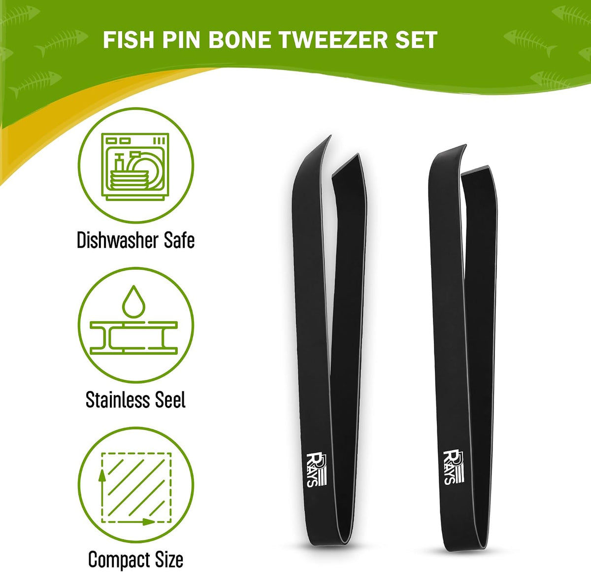 Fish Bone Tweezer Set,4.3" Stainless Steel 2 Piece, Flat and Slant tips Fish bone removal tool.