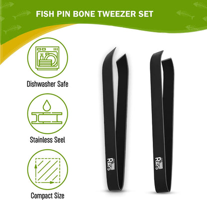 Fish Bone Tweezer Set,4.3" Stainless Steel 2 Piece, Flat and Slant tips Fish bone removal tool.