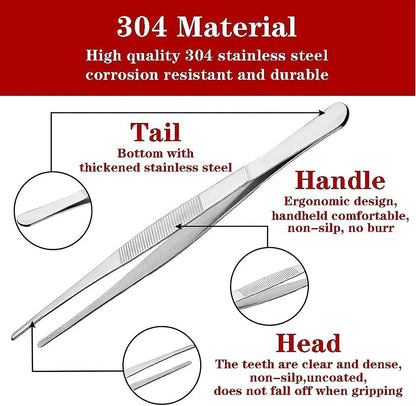 2Pcs Stainless Steel Kitchen Tweezers, 8-Inch Culinary Fine Tweezer Tongs Food Tongs for Cooking Tongs with Precision Serrated Tips for Surgical & Sea Food (8-Inch/2Pcs)