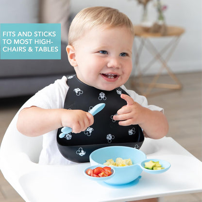 Bumkins Baby Bowl, Silicone Feeding Set with Suction for Baby and Toddler, Includes Spoon and Lid, First Feeding Set, Training Essentials for Baby Led Weaning for Babies 4 Months Up, Sage