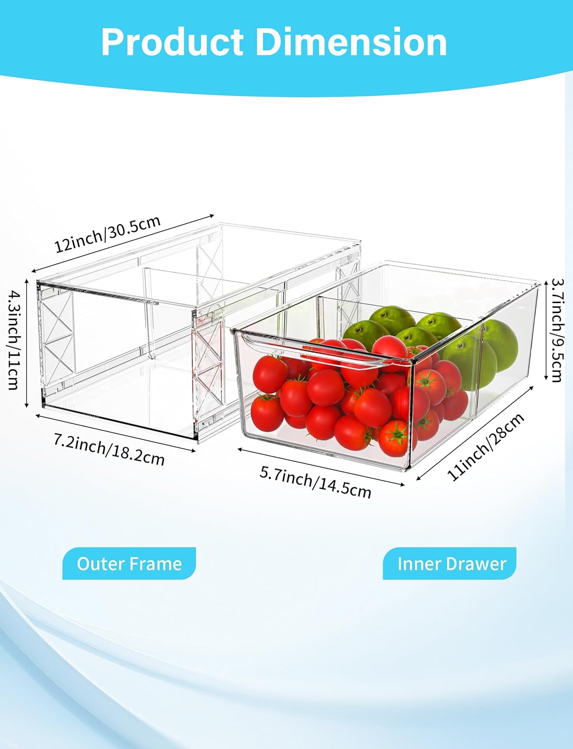 6 Pack Stackable Storage Drawers,Clear Fridge Organizer with Handles and Movable Dividers,Pull-Out Acrylic Drawer Organizer for Pantry, Bathroom,Kitchen Undersink,Cabinet