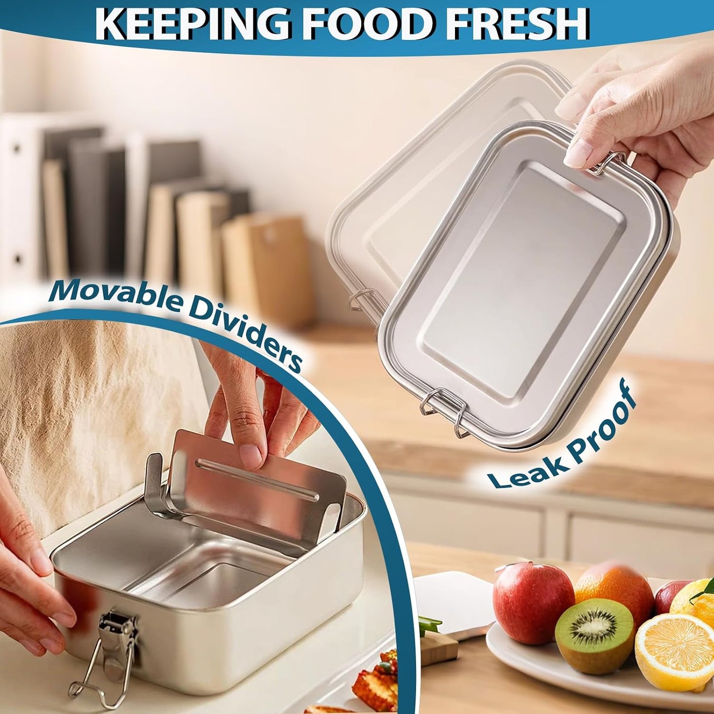 Stainless Steel Lunch Container 2 Pack 304 stainless Steel Bento Box Kids Adult(29oz/19oz),Leak Proof Stainless Steel Snack Containers With 1 Compartment and Lunch Bag