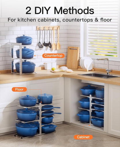 ORDORA Pots and Pans Organizer Under Cabinet 16.6", 8-Tier Adjustable Rack