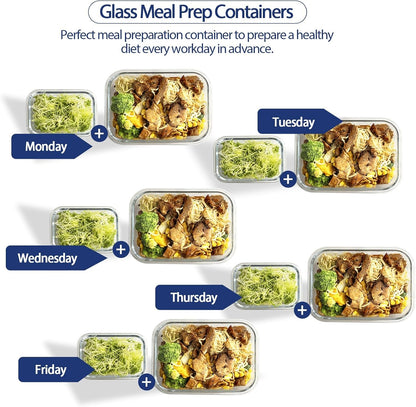 [10 pack Glass Meal Prep Containers with Lids, Glass Food Storage Containers with Snap Locking Lids for Food, Bpa-free, Easy to Open& Close/Microwave,Oven,Freezer,Dishwasher Safe/Leak-Proof