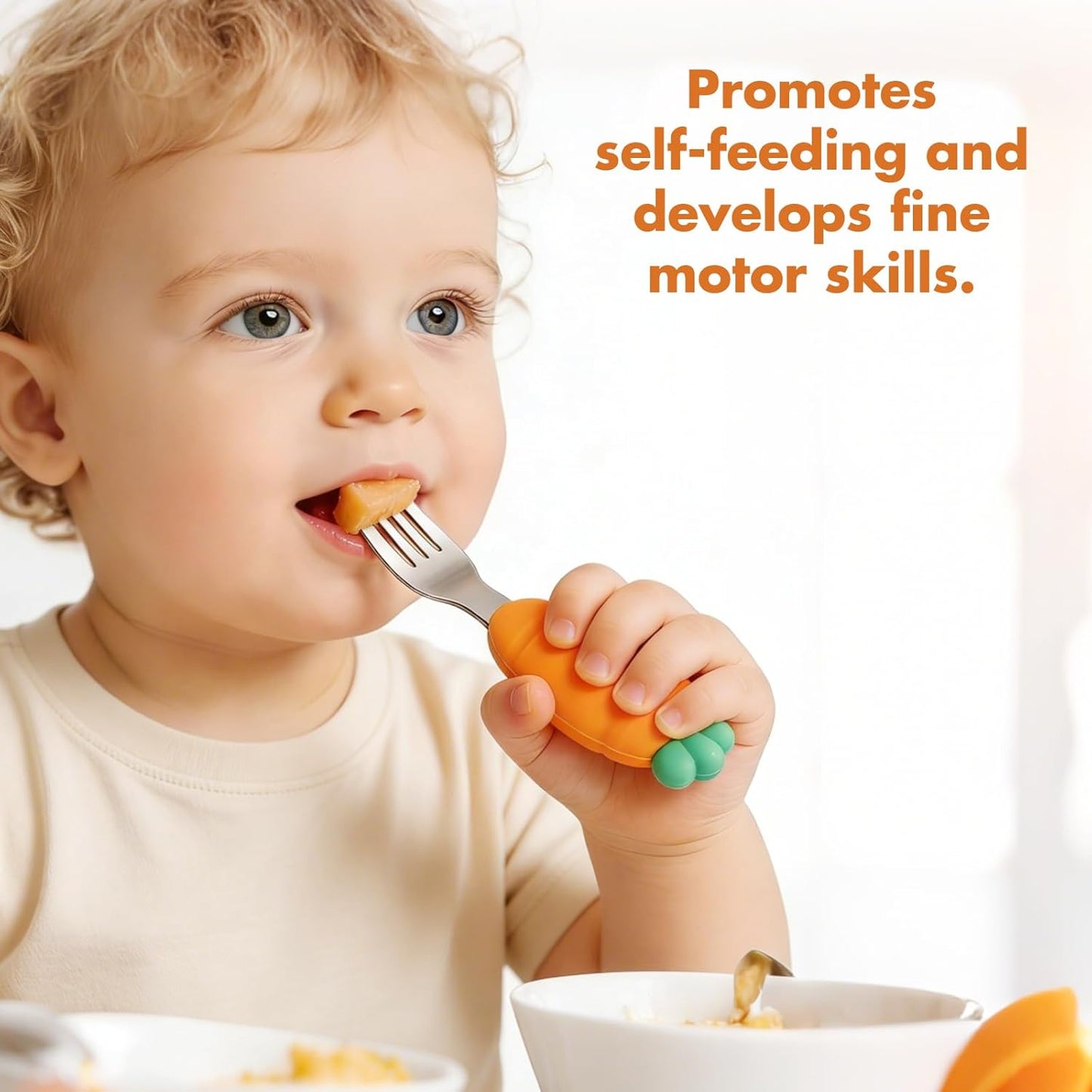 Baby Fork and Spoon Set with Carry Case Baby Training Utensils Self Feeding Toddler Silverware Silicone and Stainless Steel Kids and Toddler Utensil Set-Dinosaur
