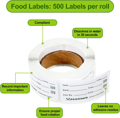 Outus 1500 Pieces Removable Food Labels for Containers 1 x 2 Inch Date Stickers Waterproof Food Storage Freezer Tape Roll Easy Write Clean Oil Resistant for Restaurant Kitchen Home Meal Prep