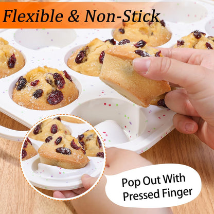 CAKETIME Mini Muffin Pan, Metal Reinforced Frame Mini Cupcake Pans 24 Cups Nonstick Muffin Silicone Molds with Handle for Baking Muffins, Cupcakes, Egg Bites 2 Pack