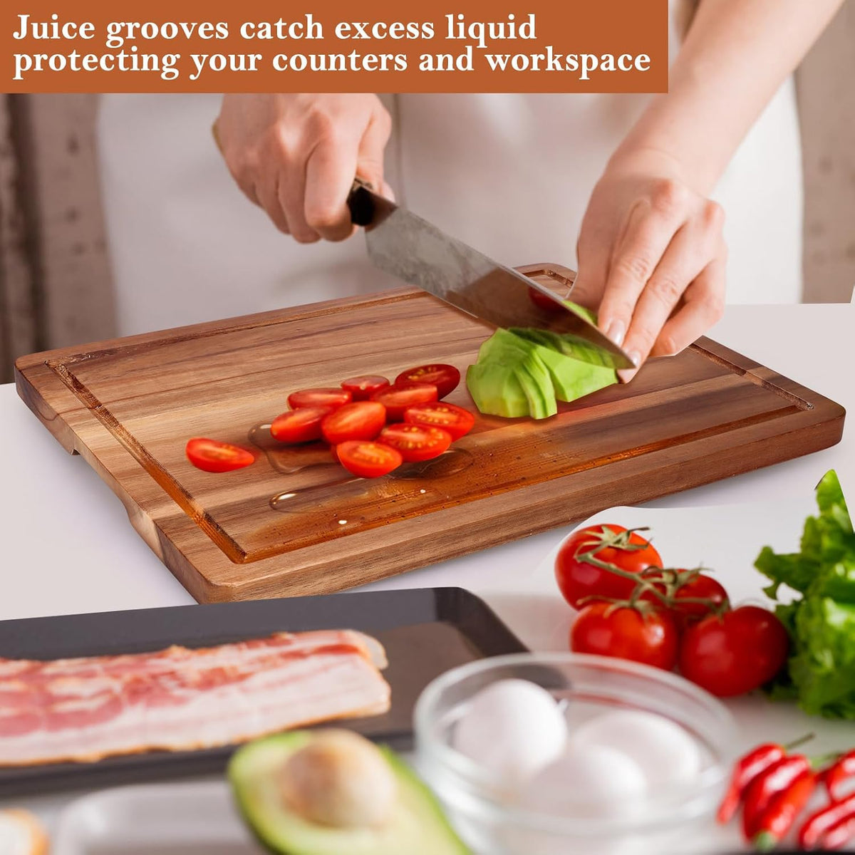 Acacia Wood Cutting Boards for Kitchen Wooden Chopping Board with Handle