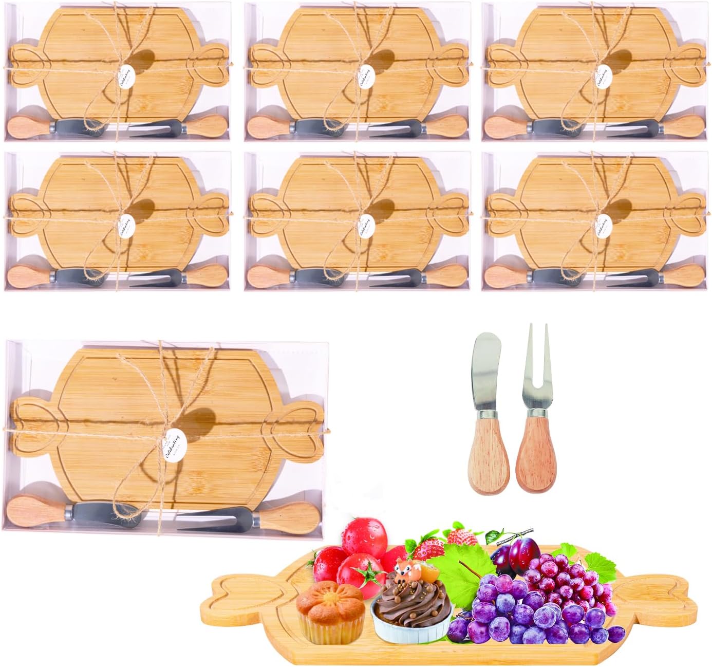 67Pcs Baby Shower Prizes Charcuterie Boards Bulk for Guests Bamboo Cheese Board Gift Set Mini Cutting Boards Wedding Bridal Party Favors for Valentine's Day Housewarming Christmas Birthday, 6 set