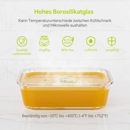 5-Pack 35 oz Borosilicate Glass Food Storage Containers with Lids, Stackable Airtight Glass Meal Prep Containers for Lunch & Leftover, BPA-Free & Leak Proof, for Microwave, Oven, Dishwasher
