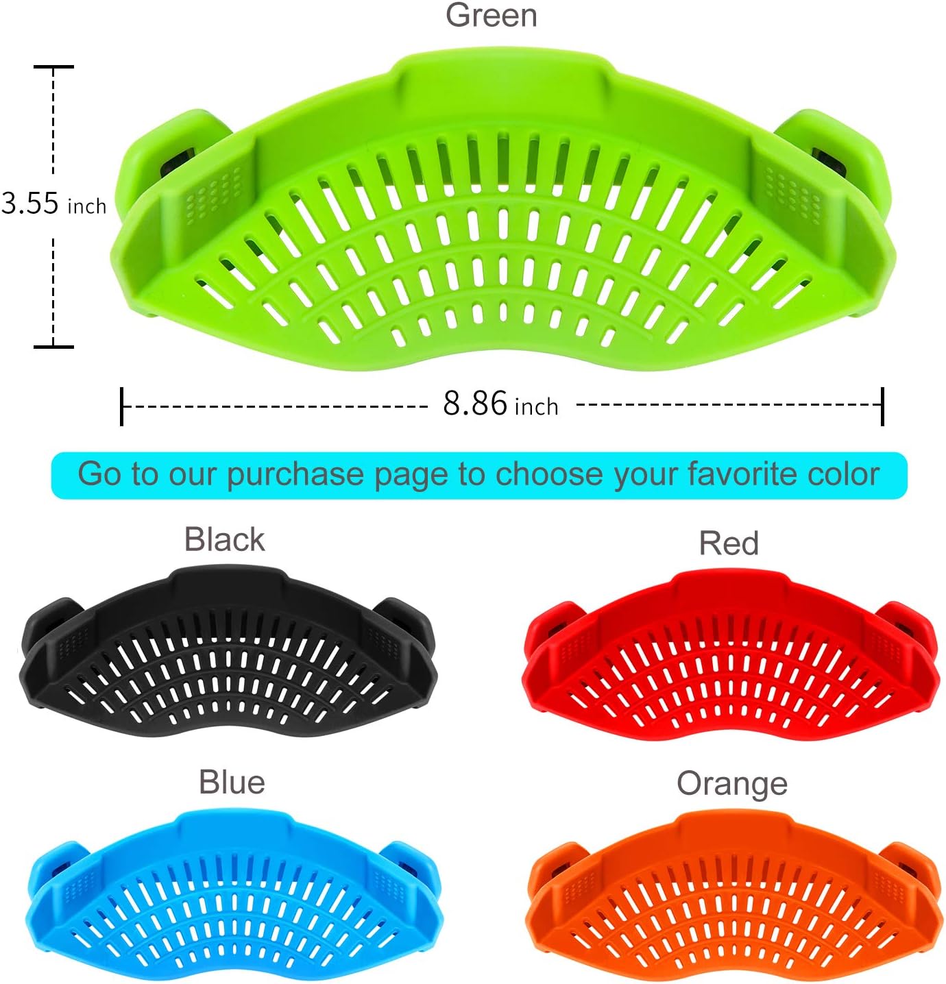 AUOON Clip On Strainer Silicone for All Pots and Pans, Pasta Strainer Clip on Food Strainer for Meat Vegetables Fruit Silicone Kitchen Colander