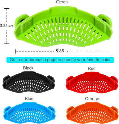 AUOON Clip On Strainer Silicone for All Pots and Pans, Pasta Strainer Clip on Food Strainer for Meat Vegetables Fruit Silicone Kitchen Colander