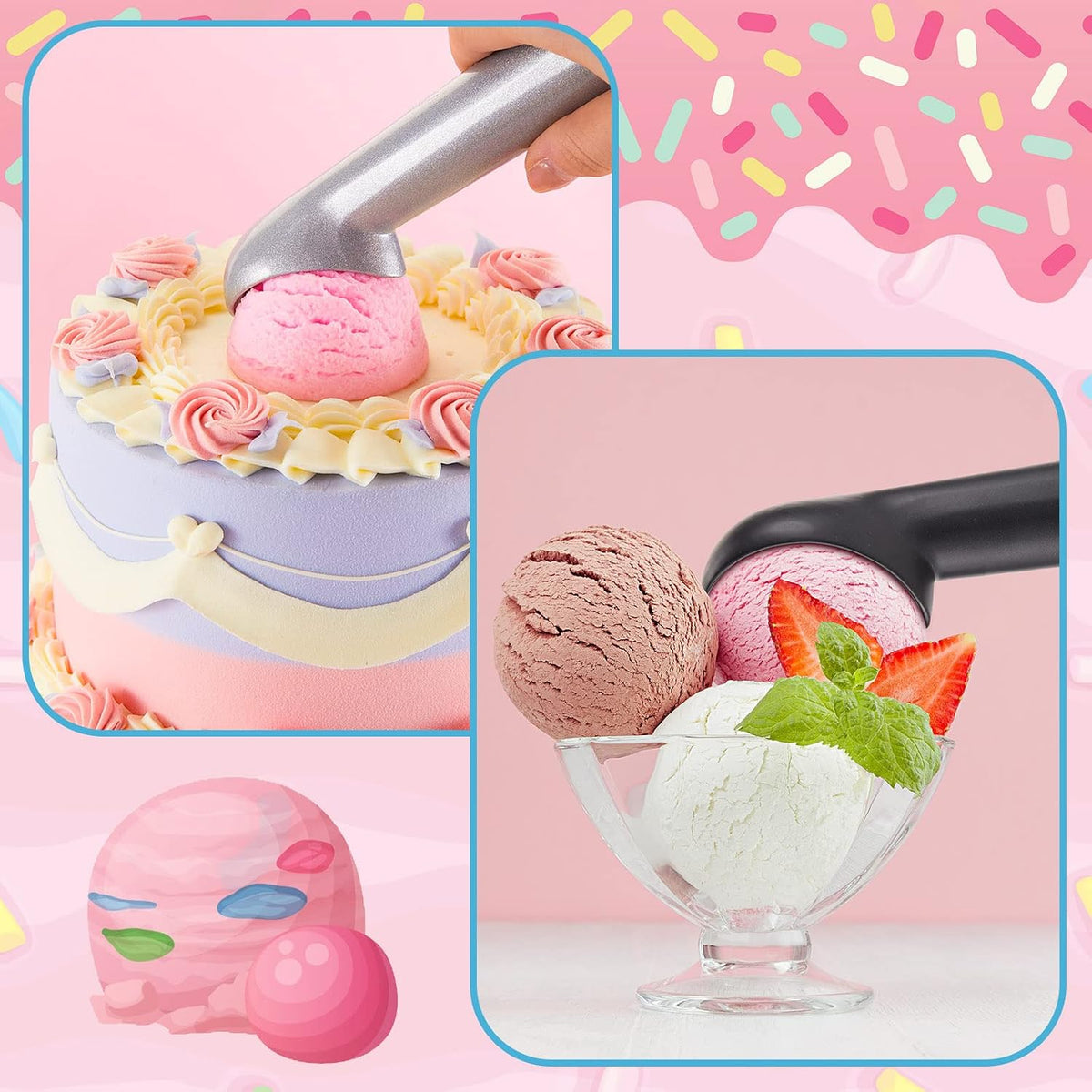 Gejoy Ice Cream Scoop Set, Ice Cream Scoops 7 Inch, Silver