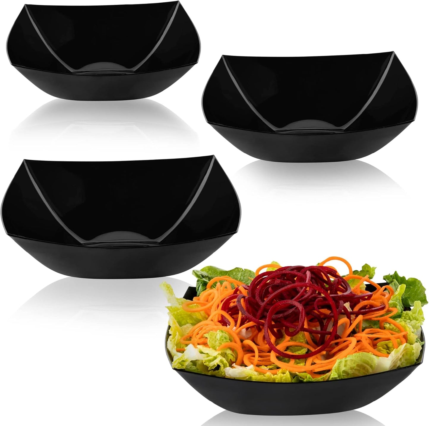 PLASTICPRO Disposable Square Serving Bowls, Party Snack or Salad Bowl, Plastic Clear or White Pack of 4 (16 OUNCE, White)