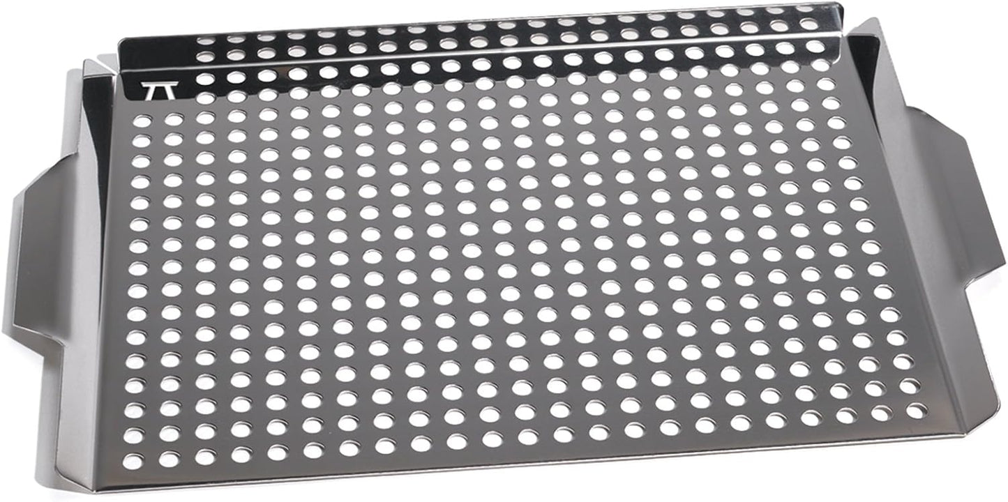 Outset 76631 Stainless Steel Grill Topper Grid, 11"x7" BBQ Pan With Handles