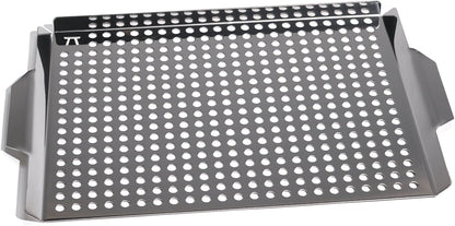 Outset 76631 Stainless Steel Grill Topper Grid, 11"x7" BBQ Pan With Handles