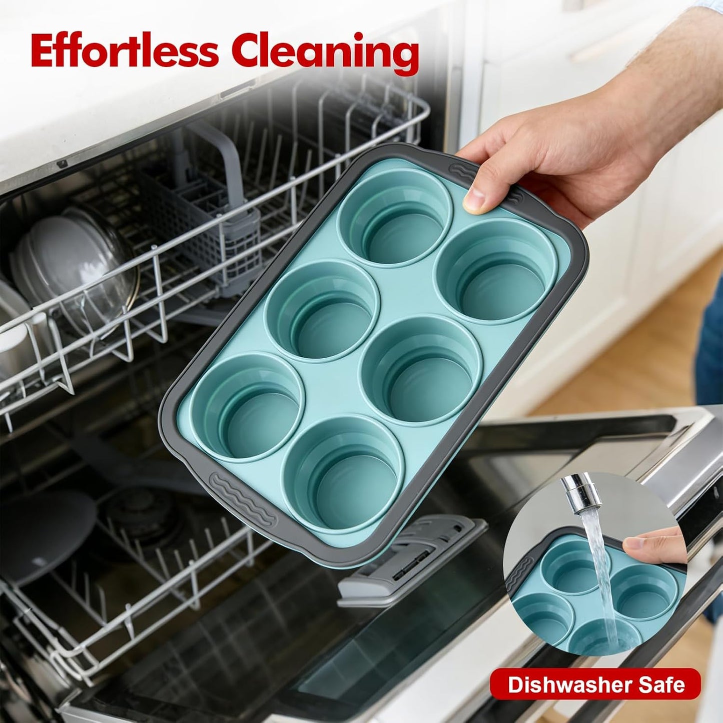RAYBIN 2 Pack Silicone Muffin Pans for Baking with Metal Frame,Nonstick 6 Cup Silicone Cupcake Pans Egg Molds, Muffin Tins Easy to Pop Egg Baking Pan for Oven,BPA Free