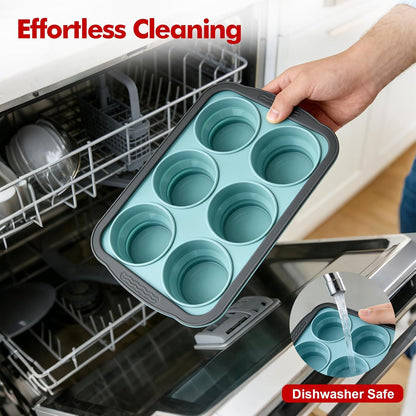 RAYBIN 2 Pack Silicone Muffin Pans for Baking with Metal Frame,Nonstick 6 Cup Silicone Cupcake Pans Egg Molds, Muffin Tins Easy to Pop Egg Baking Pan for Oven,BPA Free