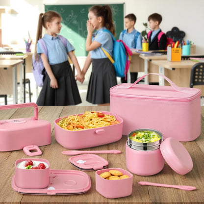 Bento Lunch Box for Kids with 8oz Soup Thermo,2 Leak-Proof Food Containers, a Lunch Bag, Kids Thermo Insulated Hot Food Jar for School, Travel-Green