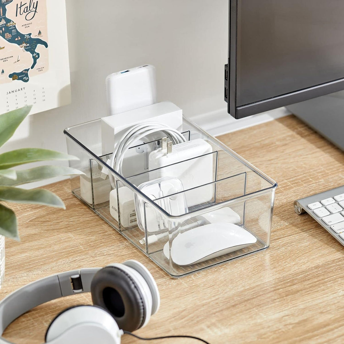 mDesign Plastic Divided Bin Storage Containers - Perfect for Fridge, Cabinet, Pantry, and Home Organization - Clear - Refrigerator Organizers - Ligne Collection - 2 Pack, Clear