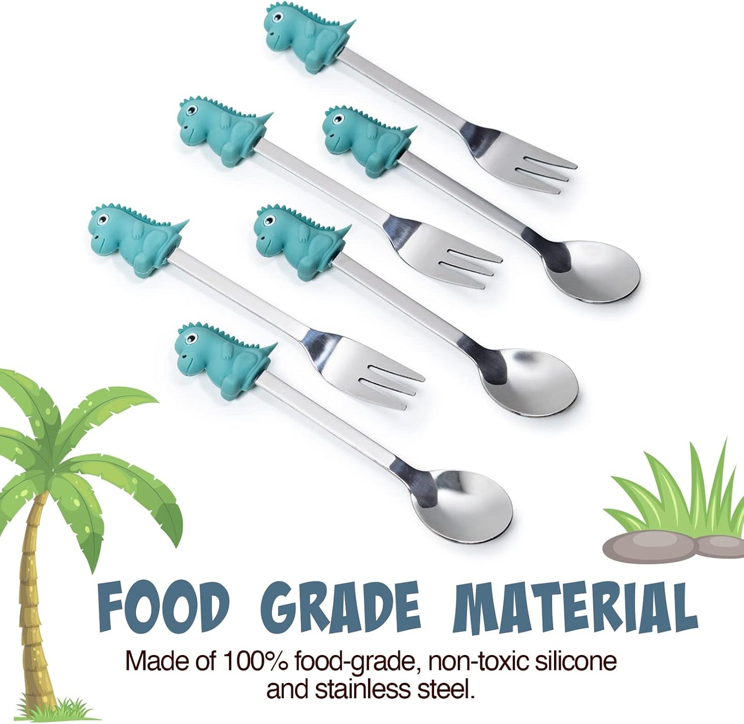 Cocktail Forks, 6-Piece Appetizer Forks, Cat Shapes, Stainless Steel and Silicone Small Forks for Fruits, Cheese, Appetizers