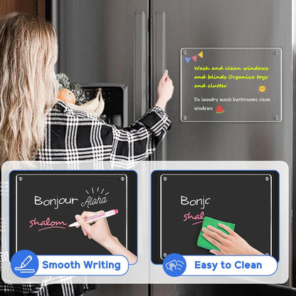 WALGLASS Acrylic Calendar for Fridge, 8.5"x11" Gold Weekly Clear Acrylic Magnetic Dry Erase Board for Refrigerator, Set of 2 Stronger-Magnetic Reusable Fridge Planner, Includes 8 Liquid Chalk Markers