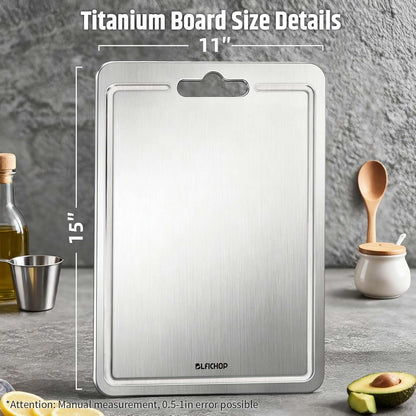 100% Pure Titanium Cutting Boards with Juice Groove, Metal Chopping Boards for kitchen Double-Sided Non-Toxic Cutting Borad Meat, Vegetables and Fruits, Dishwasher Safe, Grey (18 * 12in）